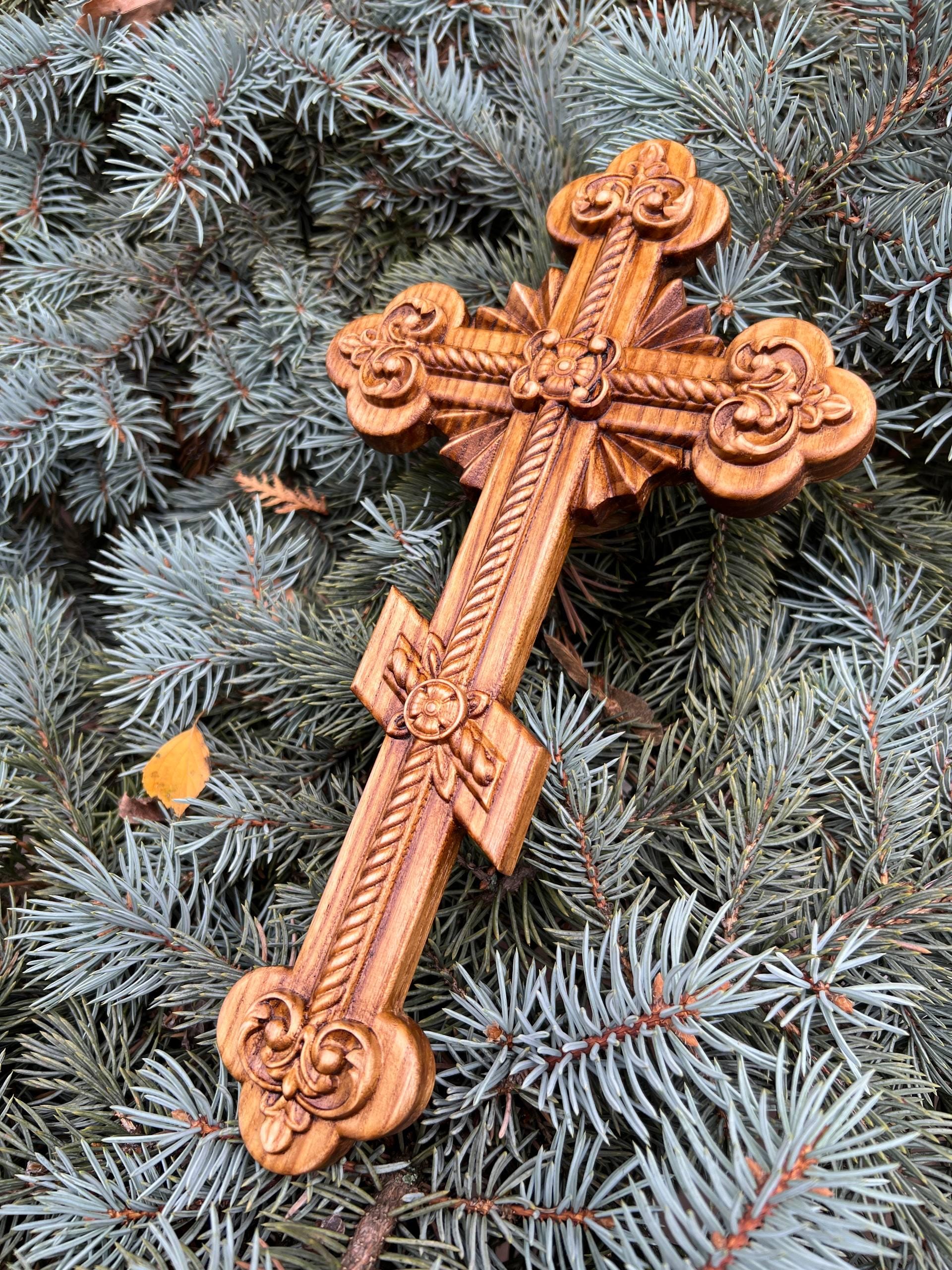 Orthodox Wooden Crucifix, Handcrafted Beech Wood Cross