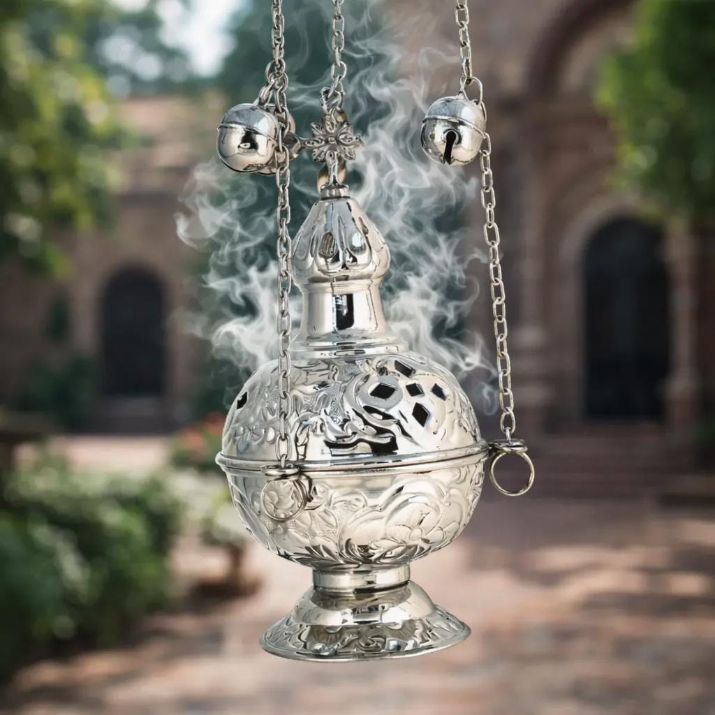 Silver Incense Burner 7.5x3.3in Metal Censer, Orthodox Church Censer, Religious Decor