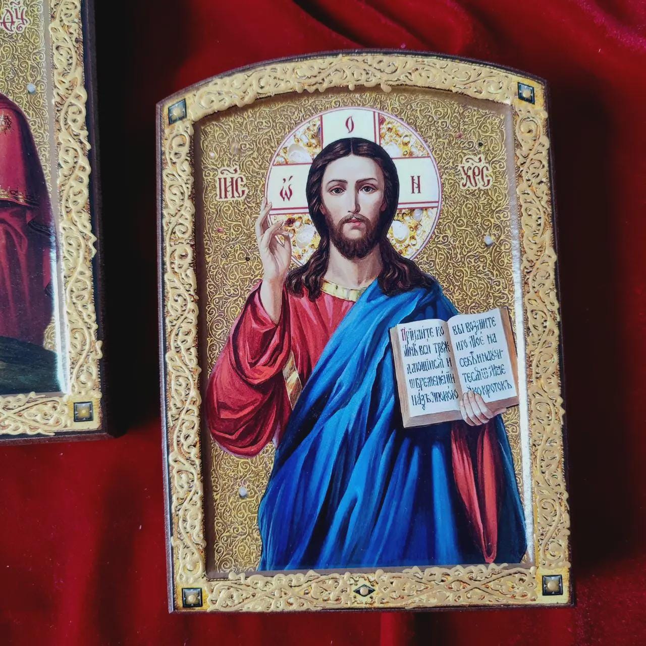 Wood Icons Pair 7.8x6.1 in, Ash Veneer, Orthodox Icons, Wedding Icons, Christian Decor.