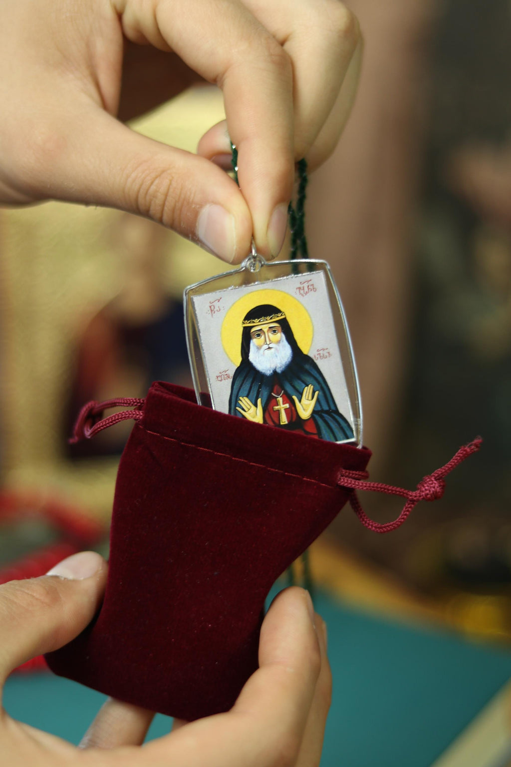 Orthodox Car Pendant Icon 1.6x2 in, Saint Gabriel Urgebadze & Saint Seraphim of Sarov, Blessed Christian Car Charm, Religious Gift