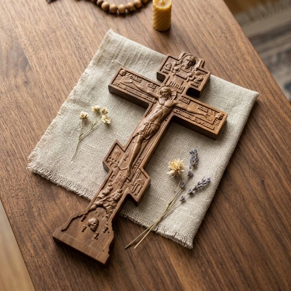 Wooden Orthodox Crucifix, 7.9-19.7in Beech Wood Wall Cross, Hand Carved Jesus