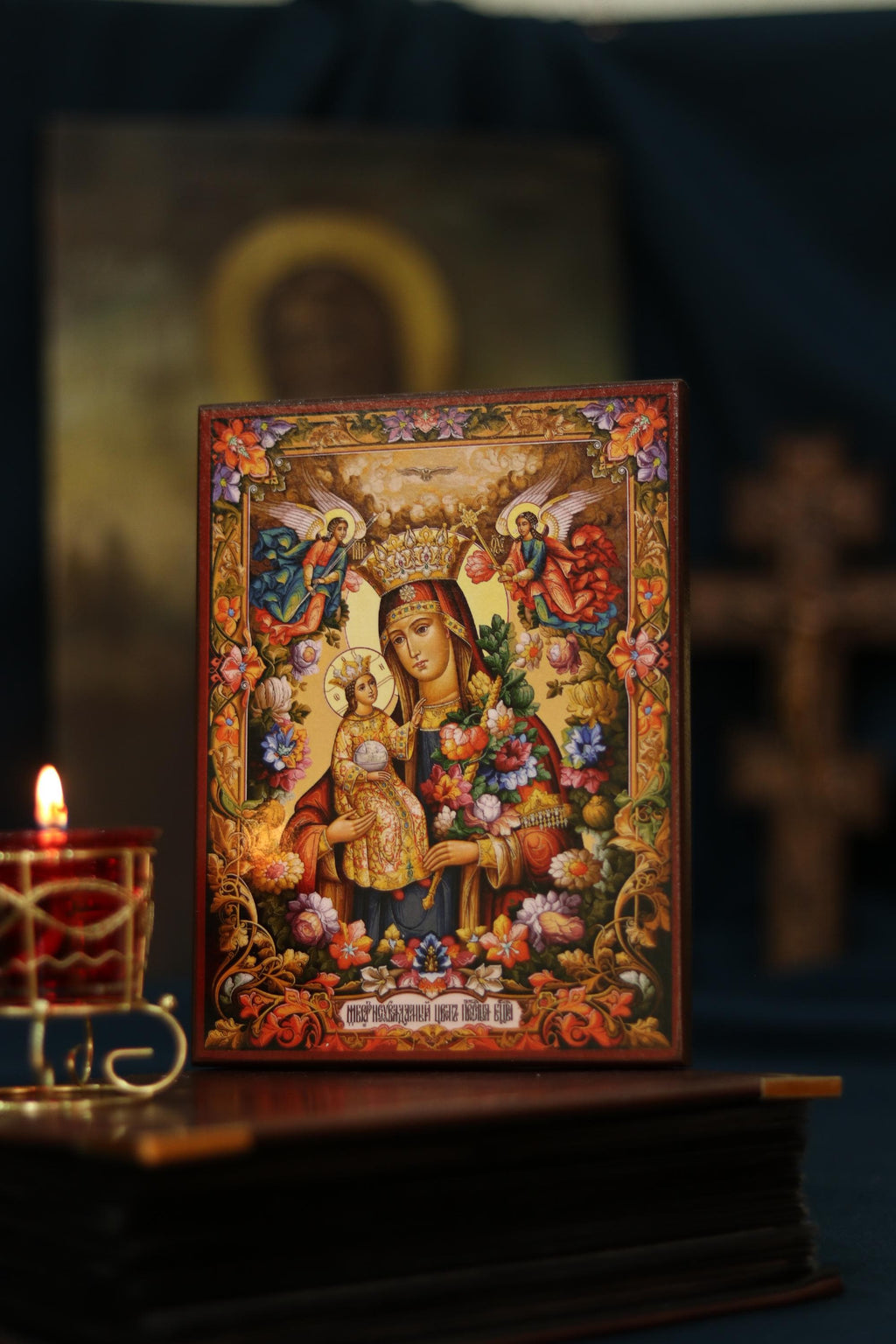 Unfading Flower Mother of God Icon Wooden Icon Orthodox