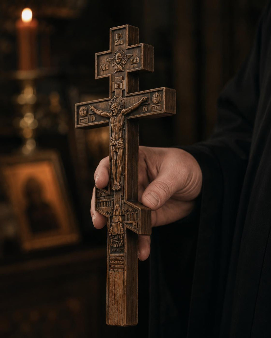 Wooden Orthodox Crucifix Wall Cross 7.9-19.7in Jesus Christ Wall Decor