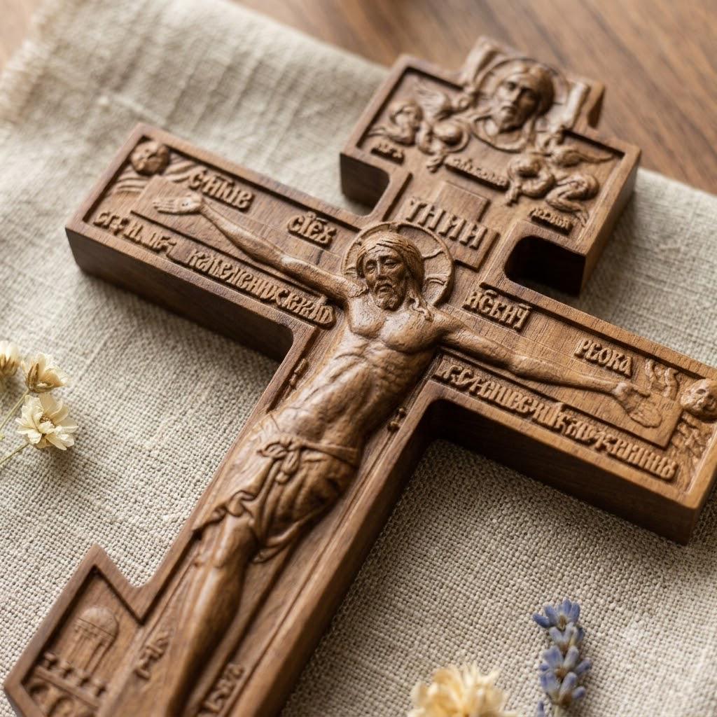 Wooden Orthodox Crucifix, 7.9-19.7in Beech Wood Wall Cross, Hand Carved Jesus