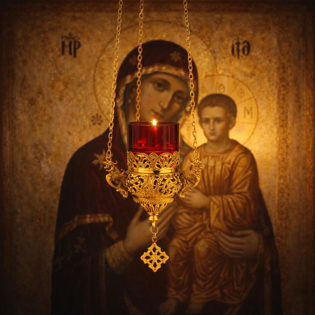 Orthodox Brass Hanging Oil Lamp 7.1 in, Church Prayer Lampada