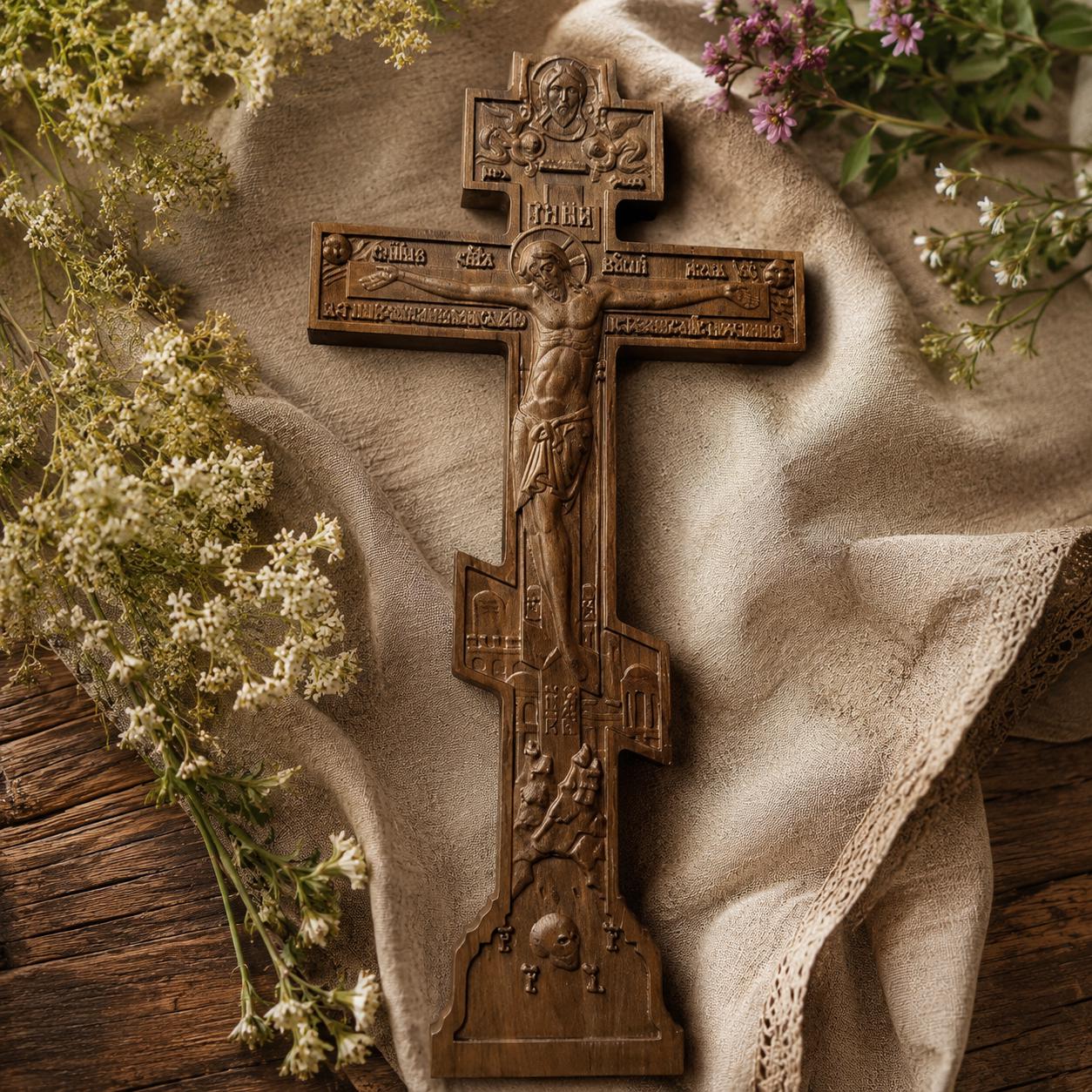 Wooden Orthodox Crucifix, 7.9-19.7in Beech Wood Wall Cross, Hand Carved Jesus