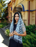 Blue Chiffon Women Scarf 61x20 Inch, Floral Lightweight Shawl, Elegant Summer Scarf