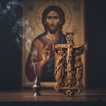Wooden Wall Golgotha Cross 14x7.5x0.8 in, Hand Carved Beech Crucifix, Orthodox Cross, Christian Home Decor, Religious Gift, Church Icon