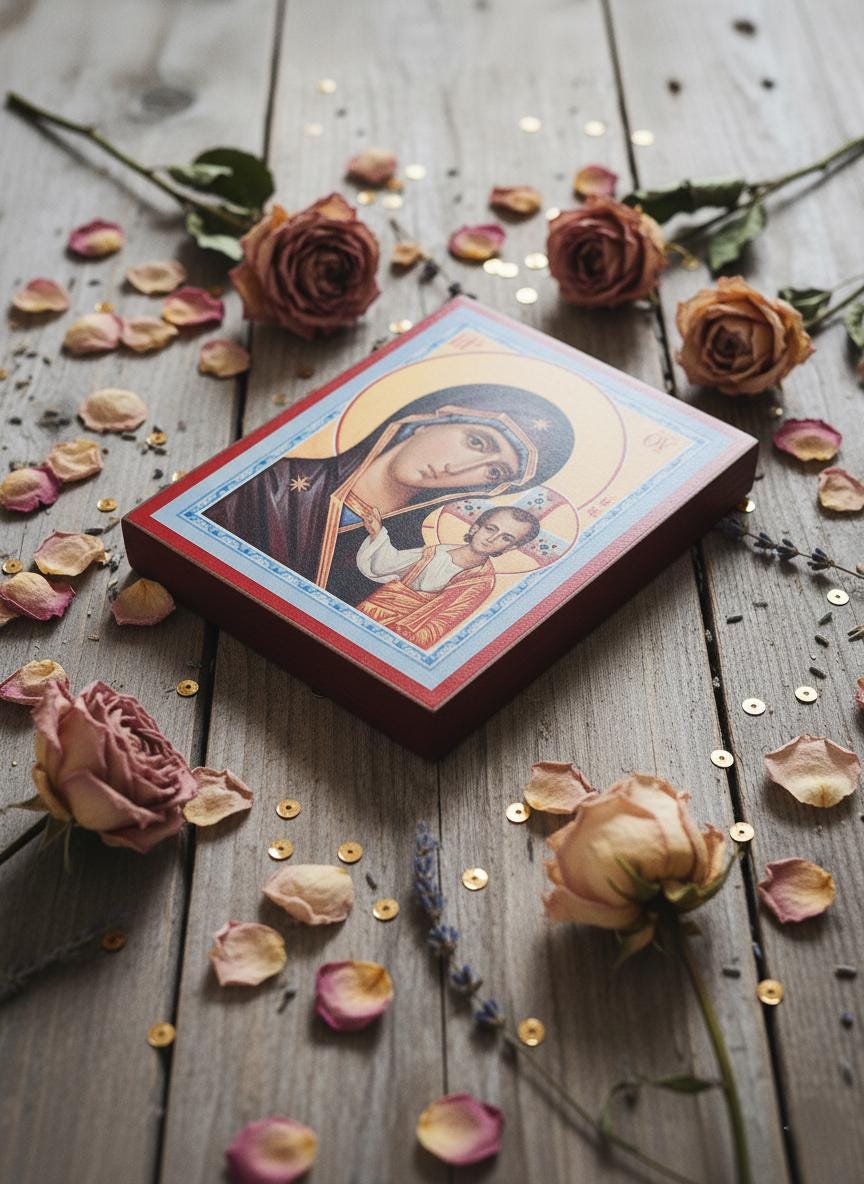 Orthodox Orthodox Wedding Icon Pair Mother of God & Christ Icons, Wooden Board