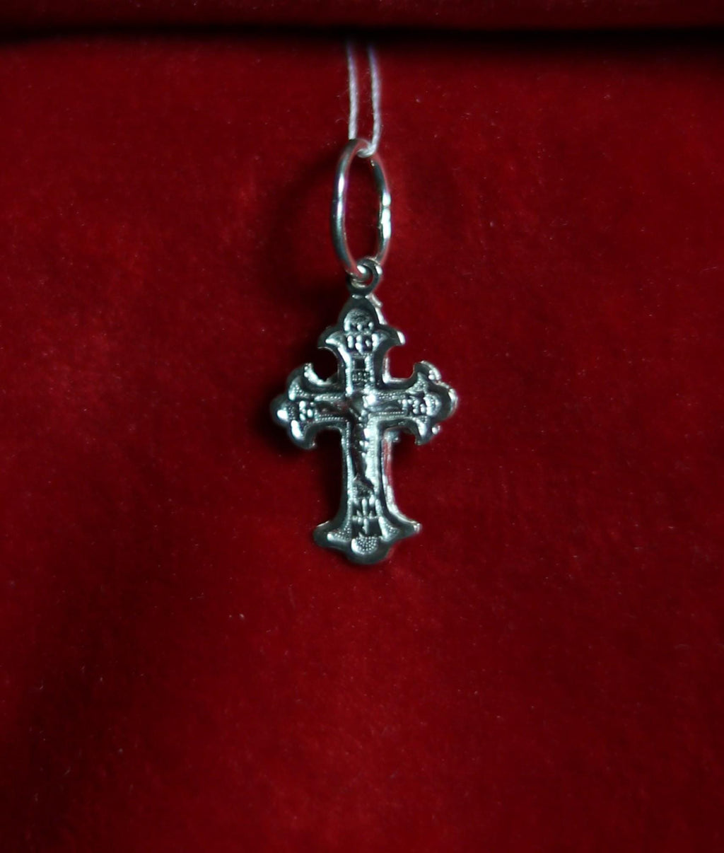 Small Orthodox Silver Cross Pendant – Sterling Silver 925 – 1.1×1.9 cm – 0.66 g – Christian Religious Necklace Charm, Greek orthodox cross