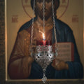 Hanging Lampada 4.7x2.6 in, Chain 15.7 in, Glass Lampada, Orthodox Icon Lamp