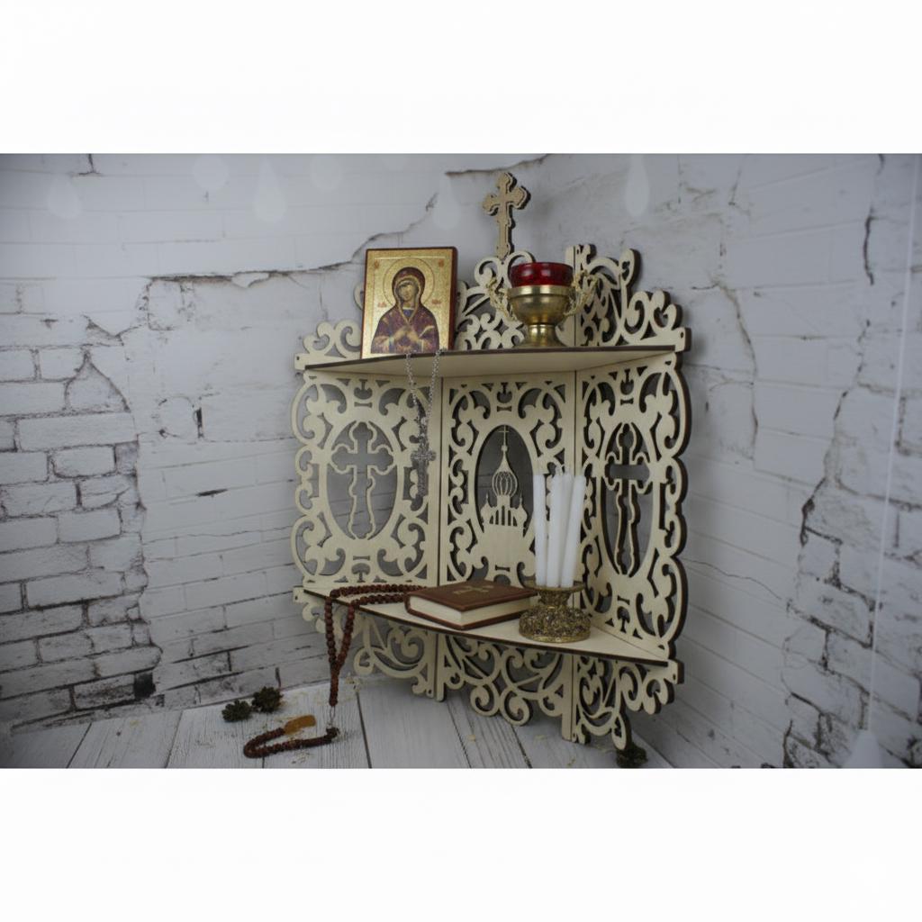 Plywood Icon Shelf 24 in Wooden Icon Shelf, Iconostasis Shelf, Orthodox Shelf
