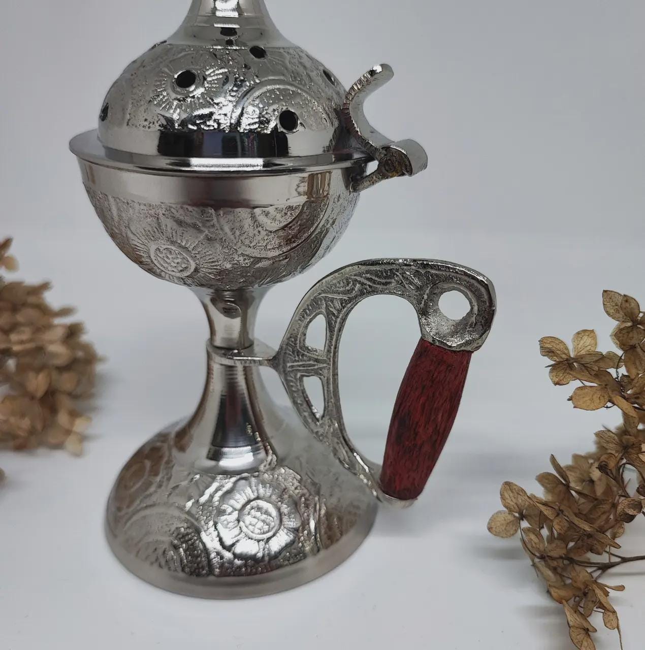 Silver Plated Metal Orthodox Incense Burner 6.7in, Greek Home Censer, Byzantine Censer, Church Incense Holder, Prayer Tool