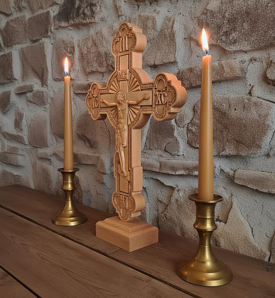 16.1 Inch Wooden Cross, Orthodox Cross, Crucifix, Jesus Christ Cross, Christian Cross, Standing Cross, Church Cross, Religious Decor