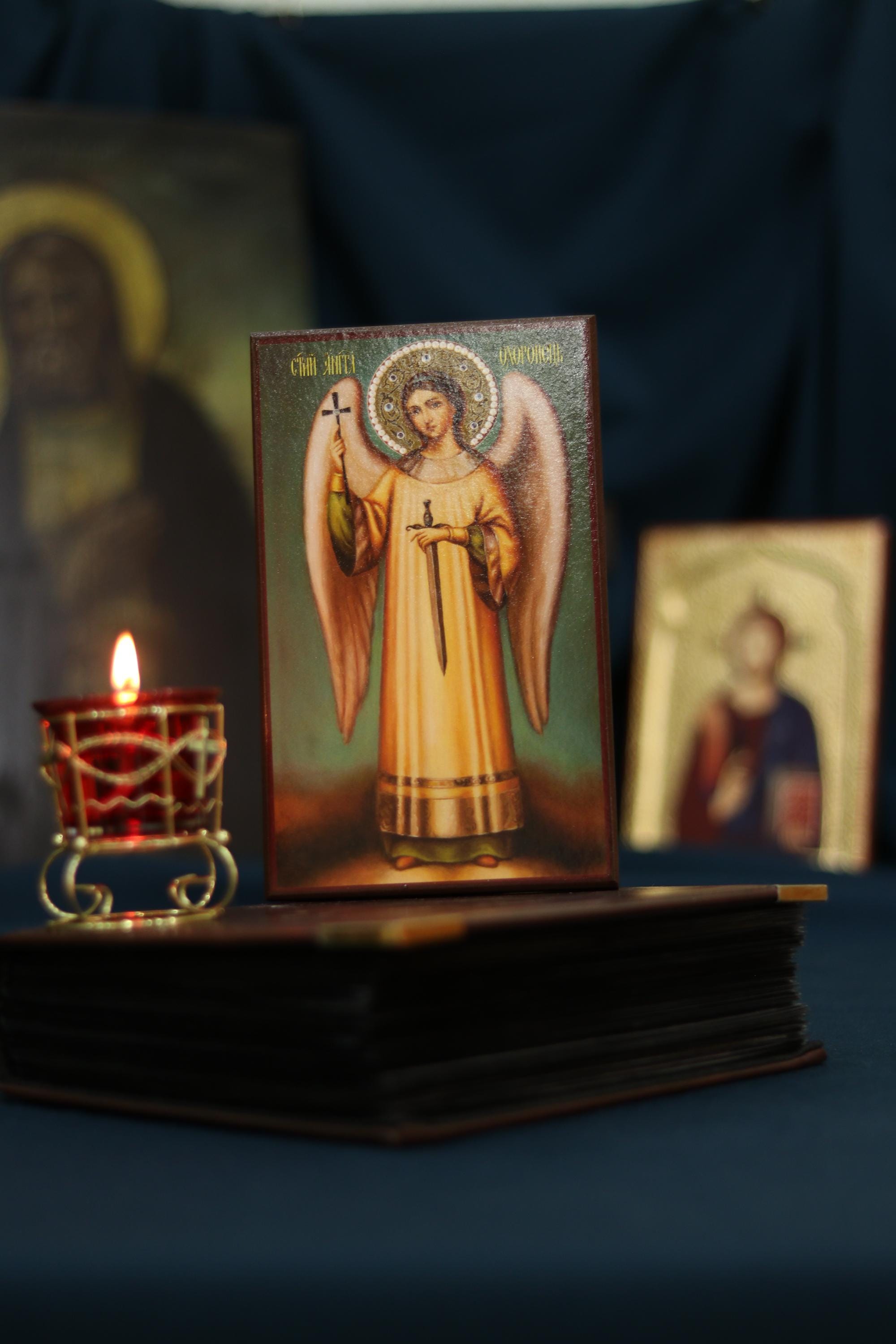Guardian Angel Orthodox Icon 8in Wooden Christian Wall Plaque Decor