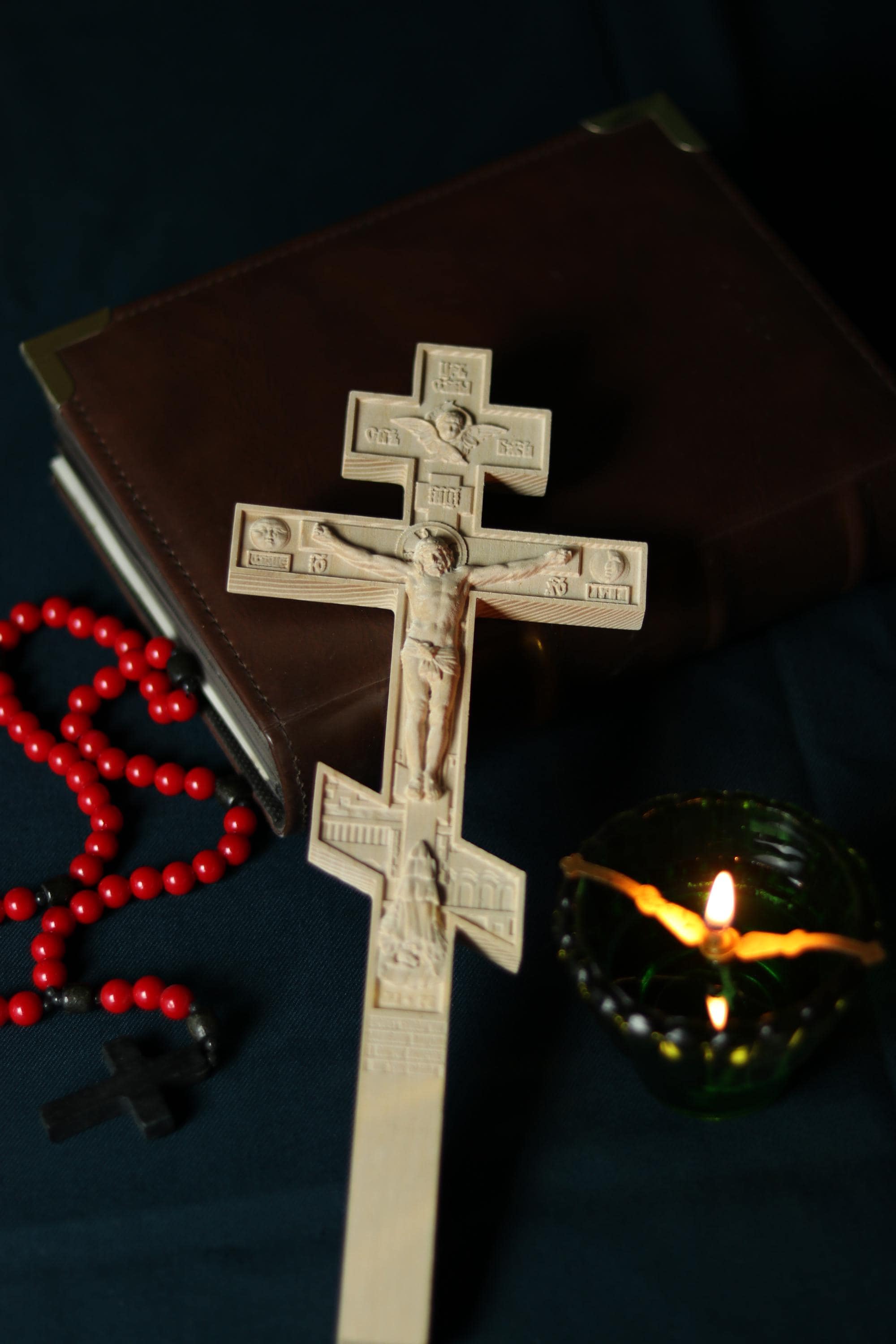 Orthodox Wooden Crucifix, Handcrafted Oak Wood Cross