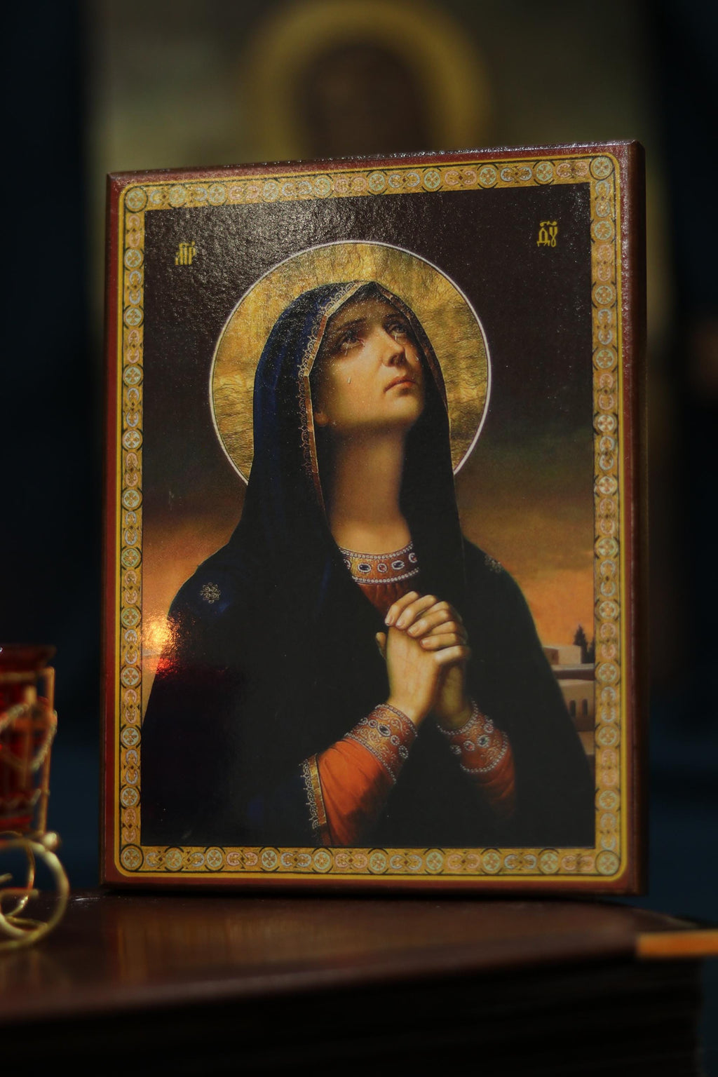 Sorrowful Mother of God Icon Wooden Orthodox 6.3x4.7in Home Art
