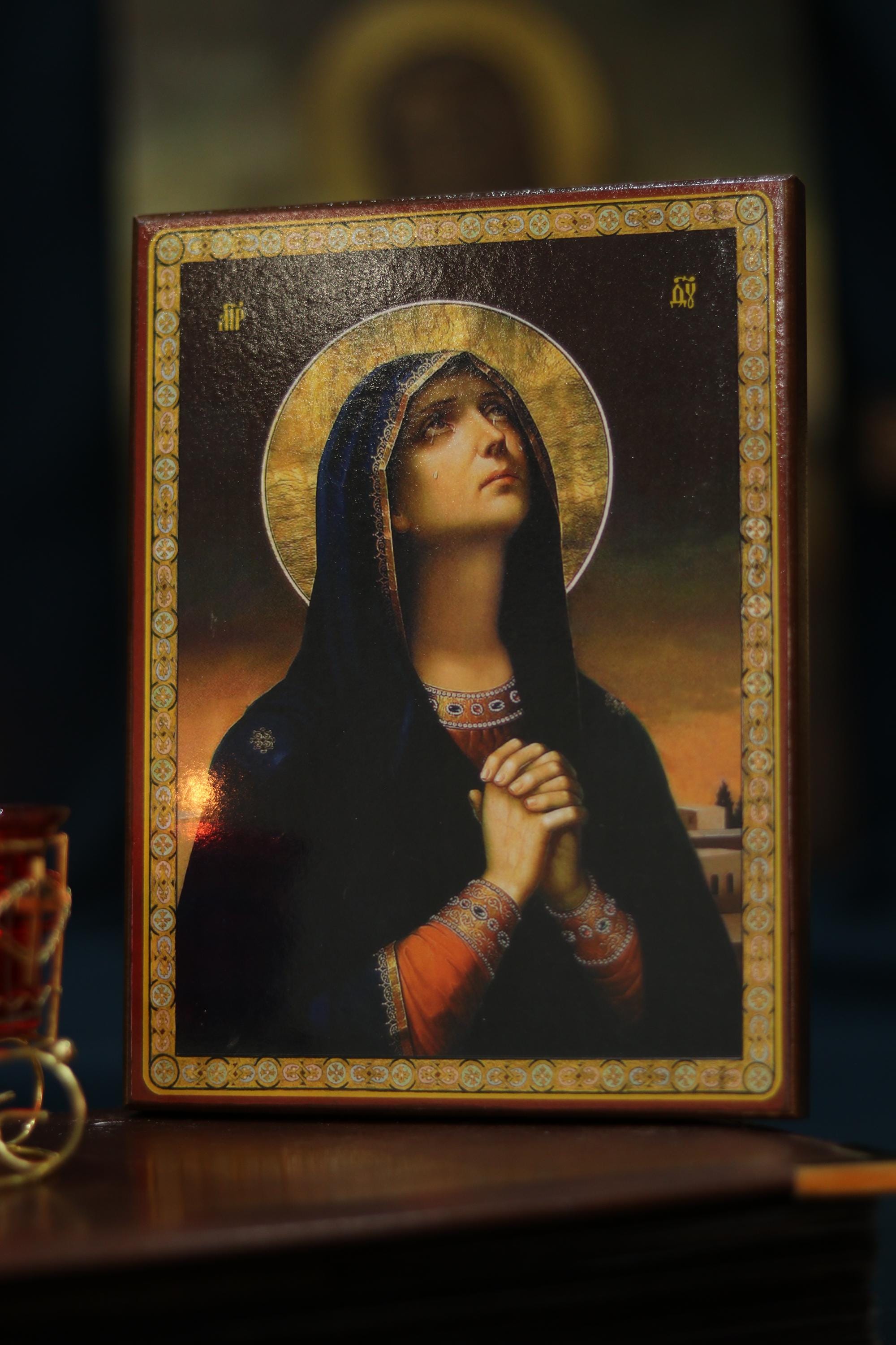 Sorrowful Mother of God Icon Wooden Orthodox 6.3x4.7in Home Art