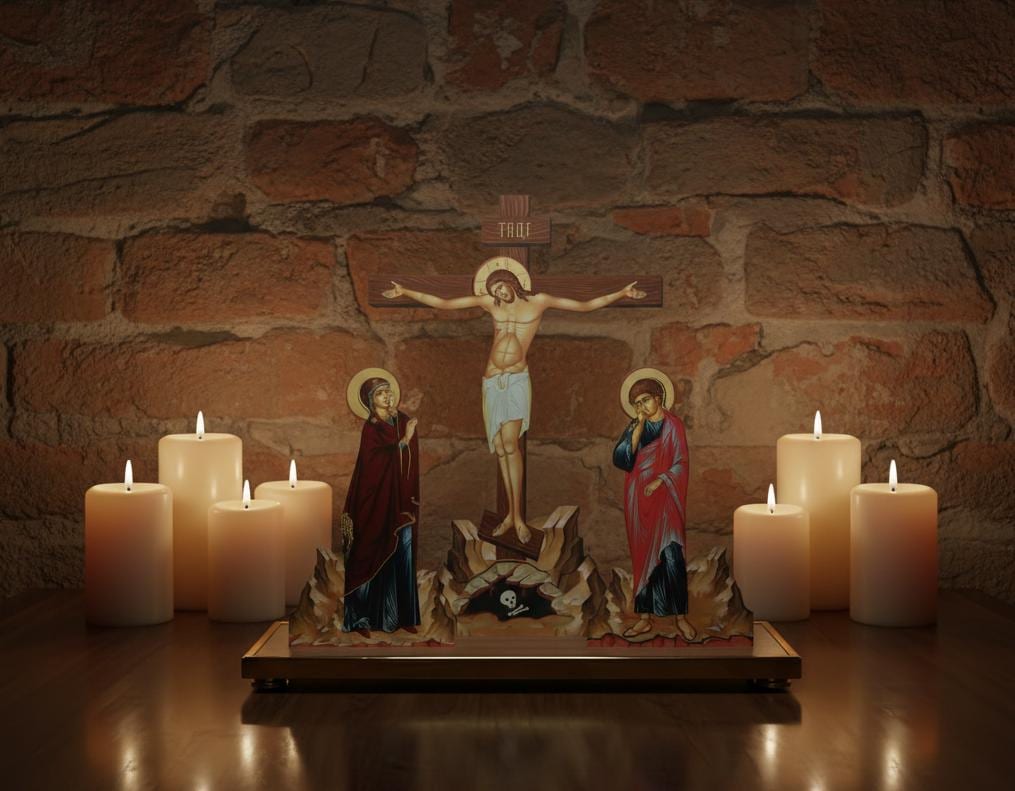 Wooden Tabletop Crucifix 17 in, Golgotha Cross, Orthodox Crucifix, Jesus Christ Cross, Religious Decor, Prayer Corner Cross