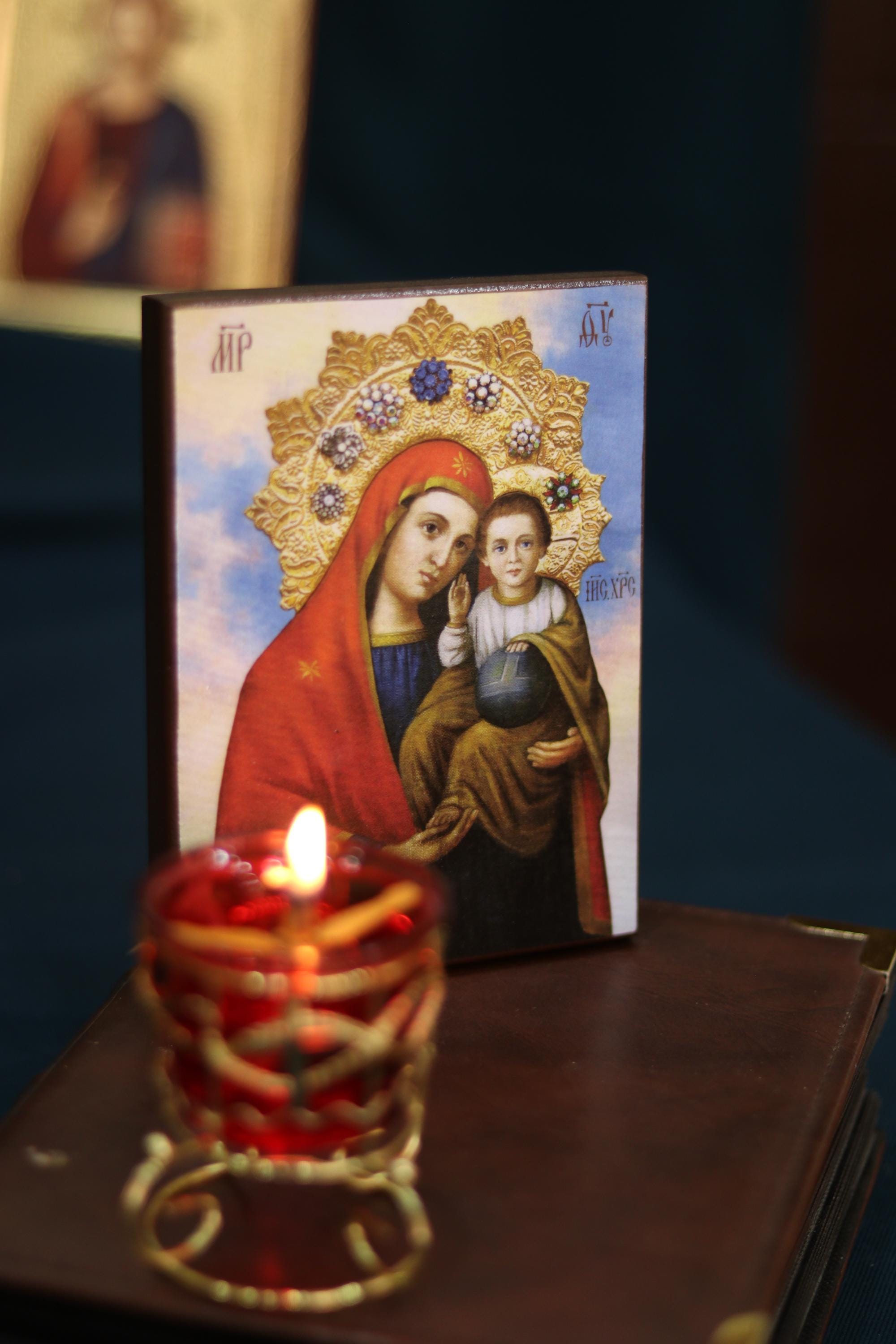 Virgin Mary Icon with Child Wood Orthodox Icon Christian Decor Gift