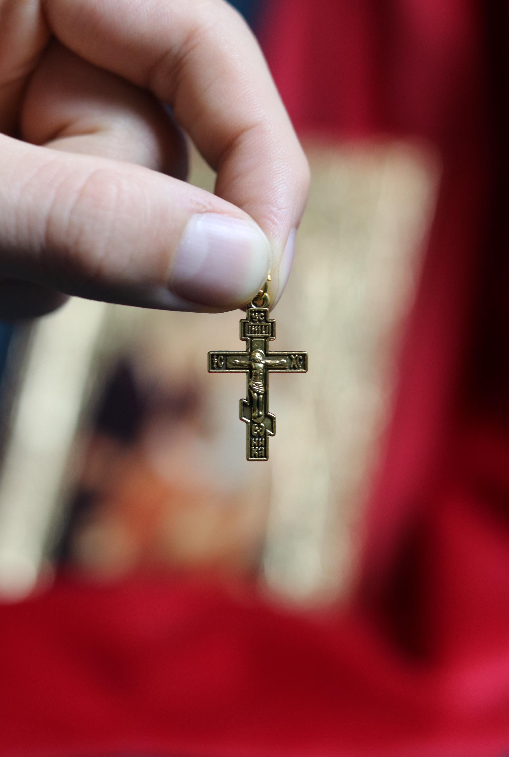 Orthodox Cross Necklace, Large Jesus cross pendant with Jesus Christ, Christian Cross Pendant, Crucifix necklace.
