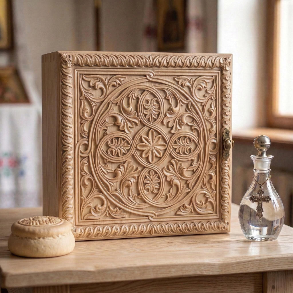 Wooden Prosphora Box 13.8x13.8x11.8 Inches, Orthodox Prosphora Keeper, Church Bread Box, Holy Bread Storage, Antidoron Box, Artos Box