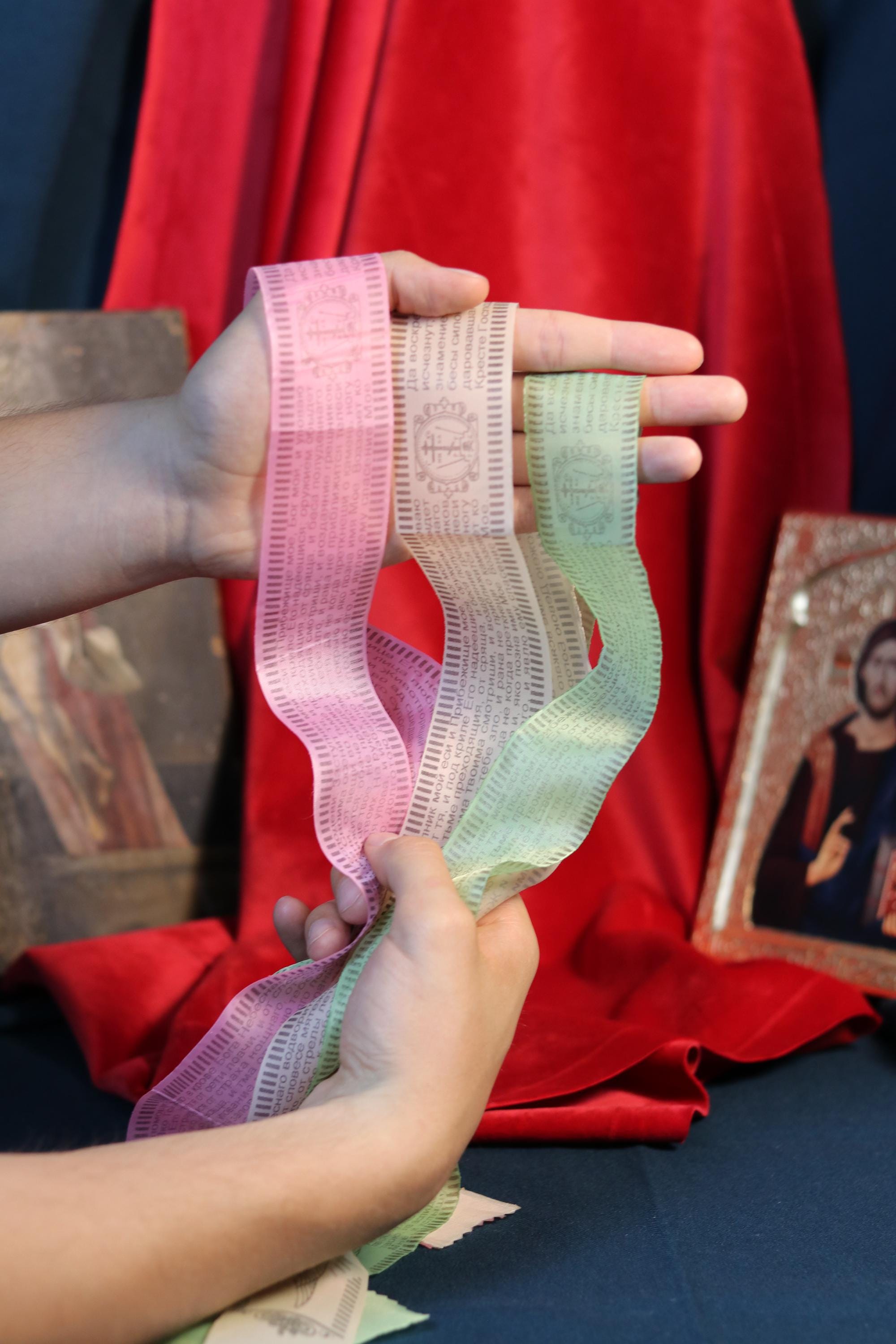 Orthodox Silk Prayer Belt 45” with Psalm 90 & Resurrection Prayer – Blessed Christian Slavic Text Protection Ribbon