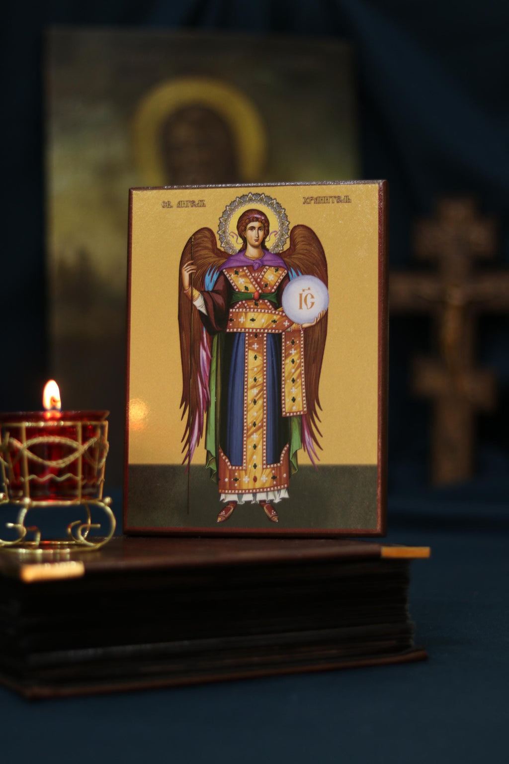 Guardian Angel with Sphere Icon Wooden Orthodox 6.3x4.7in