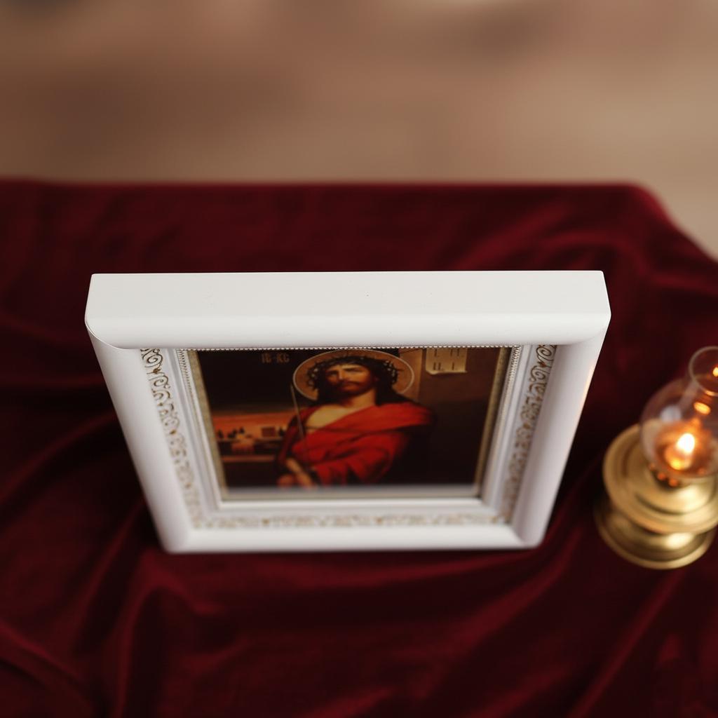 Orthodox Icon Jesus Christ 15x18 cm in White Wooden Kiot 21x24 cm, Hanging Icon, Orthodox Christian Gift, Icon in a Frame