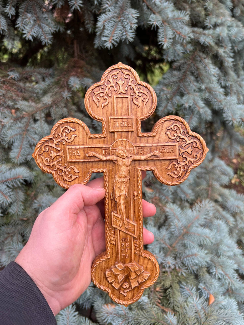 Orthodox Catholic Wooden Wall Cross – Hand Carved Oak Crucifix