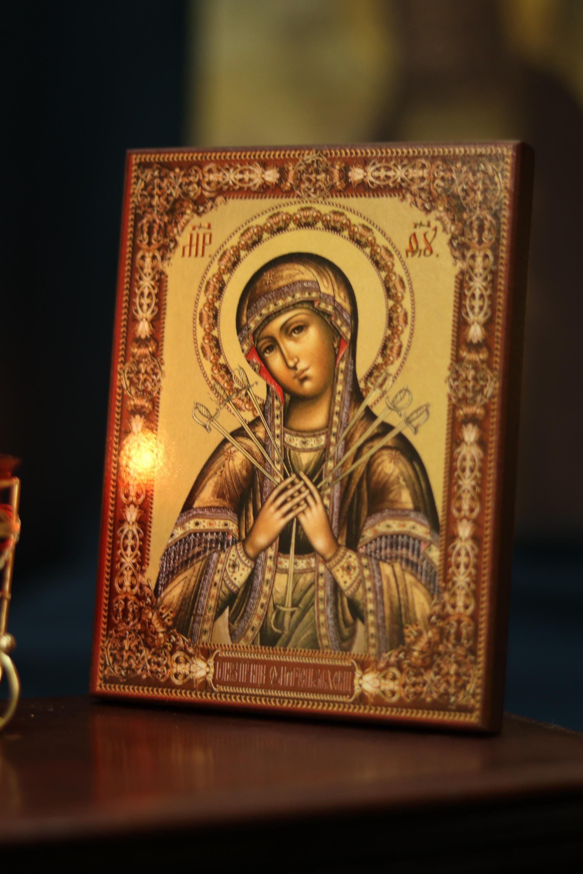 Orthodox Wooden Icon ., Seven Sorrows Mother of God Icon, Softener of Evil