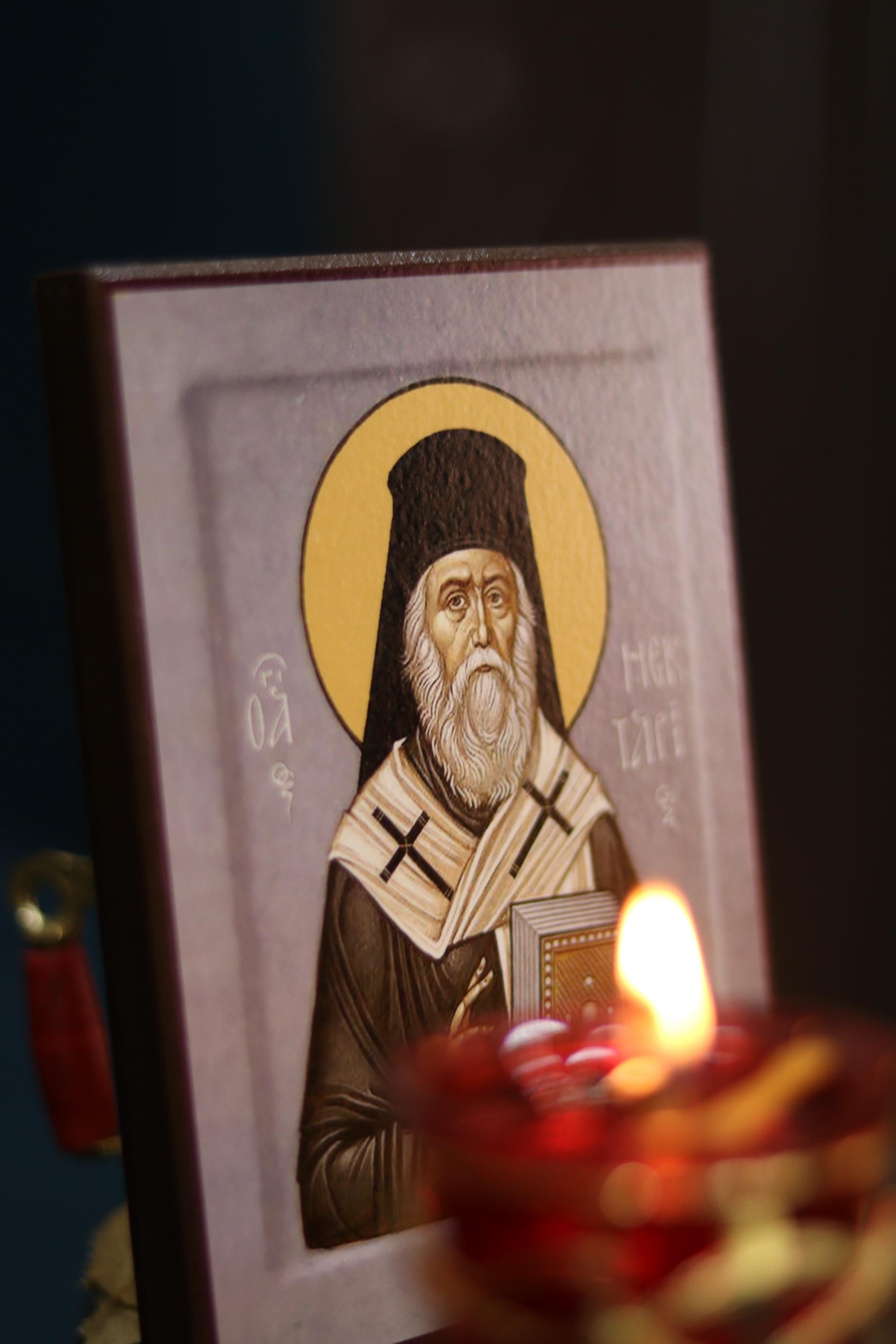Orthodox Icon St Nektarios Wooden Icon Ash Wooden Icon