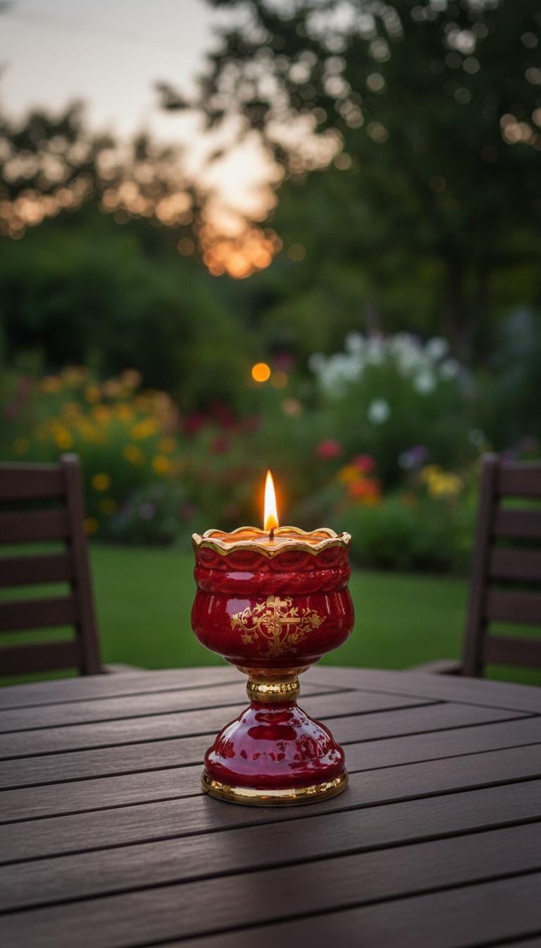 Christian Red Ceramic Table Oil Lamp 5.5in. Set Includes: Lamp, floating wick, wick holder