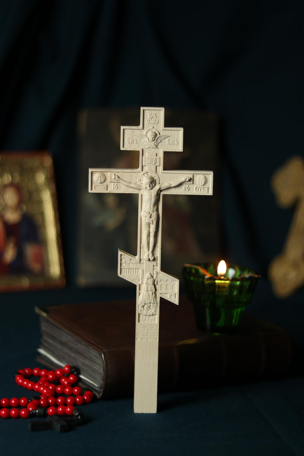 Orthodox Wooden Crucifix, Handcrafted Oak Wood Cross