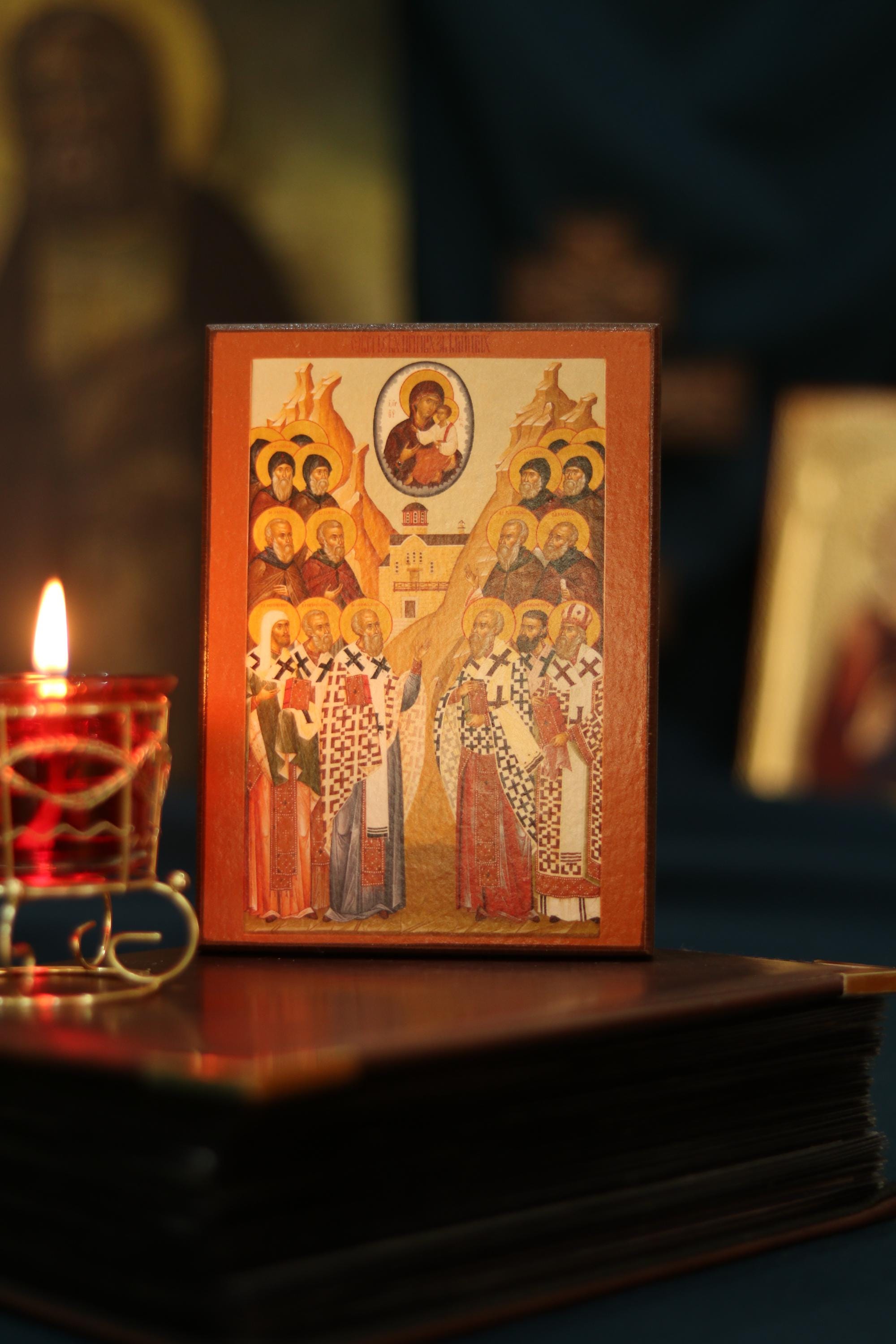 Orthodox Wooden Icon ches Icon, Synaxis of Zverynets Monks