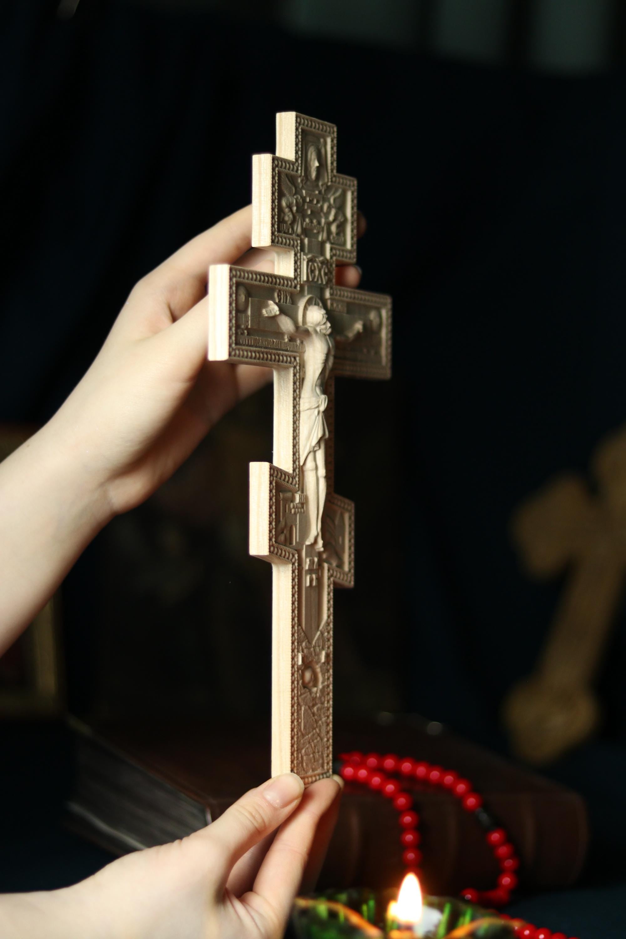 12in Beech Wood Cross, Orthodox Cross, Lord Jesus Christ