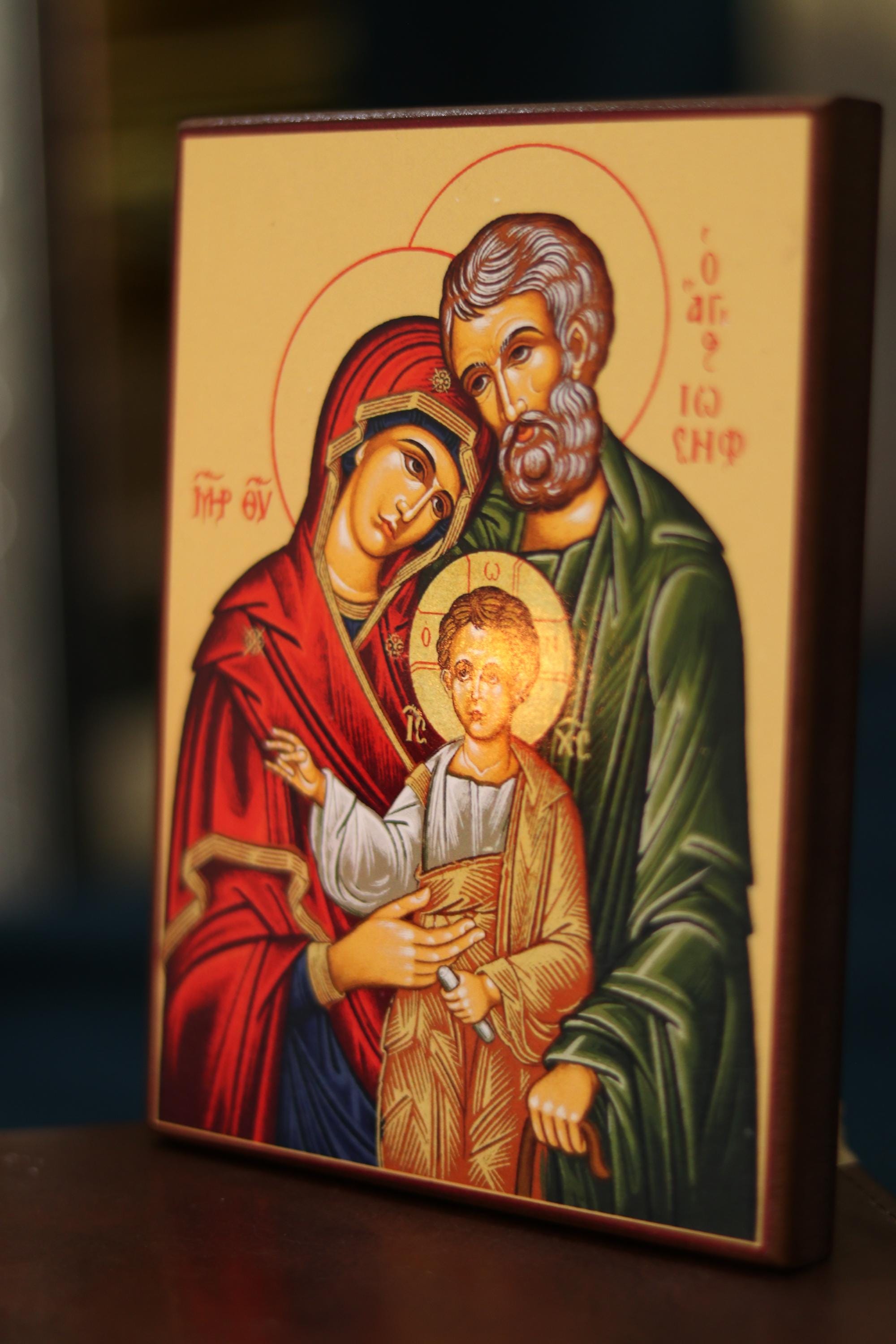 Holy Family Icon Mother of God Wooden Orthodox Icon 6.3x4.7in