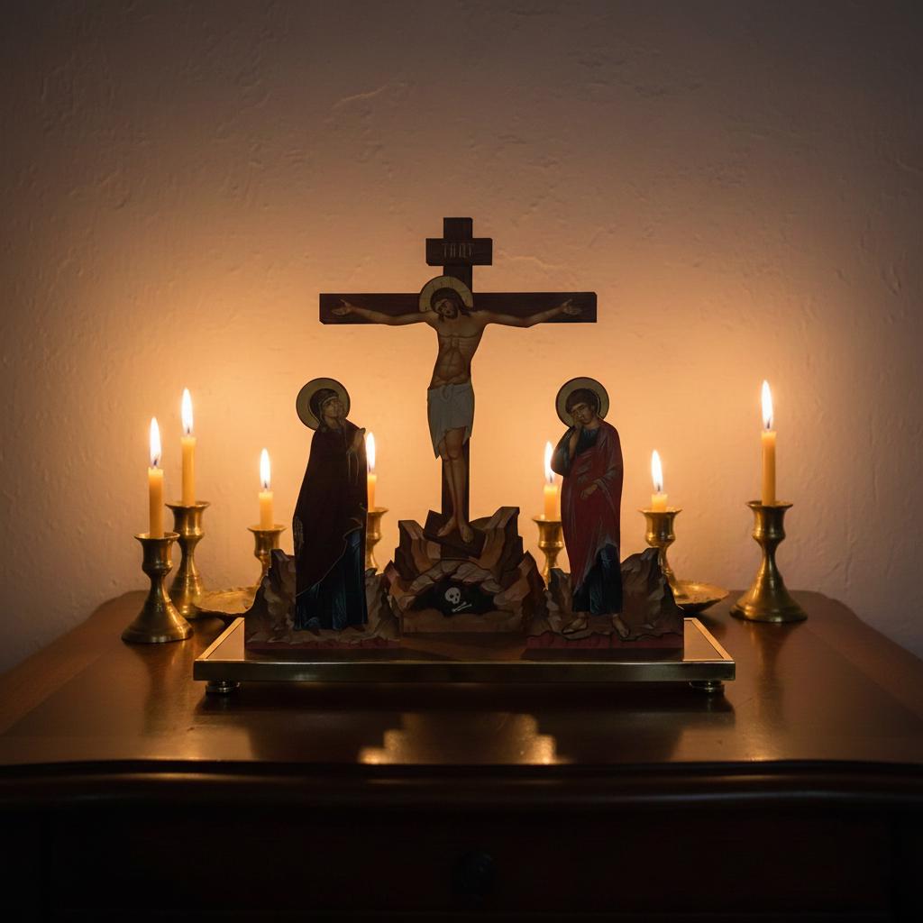 Wooden Tabletop Crucifix 17 in, Golgotha Cross, Orthodox Crucifix, Jesus Christ Cross, Religious Decor, Prayer Corner Cross