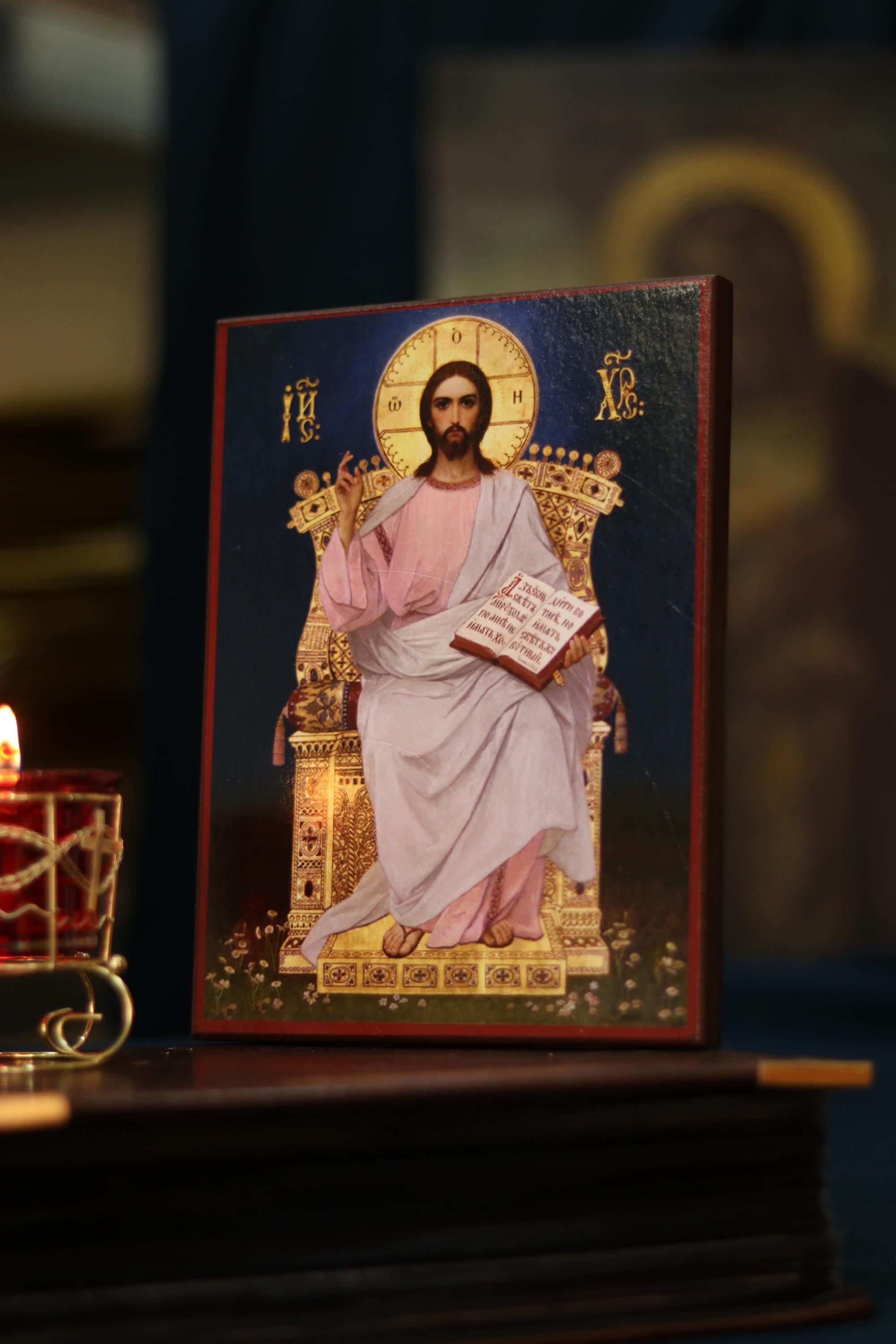 Christ Pantocrator Enthroned Icon Wooden Orthodox 7.9x6.1in