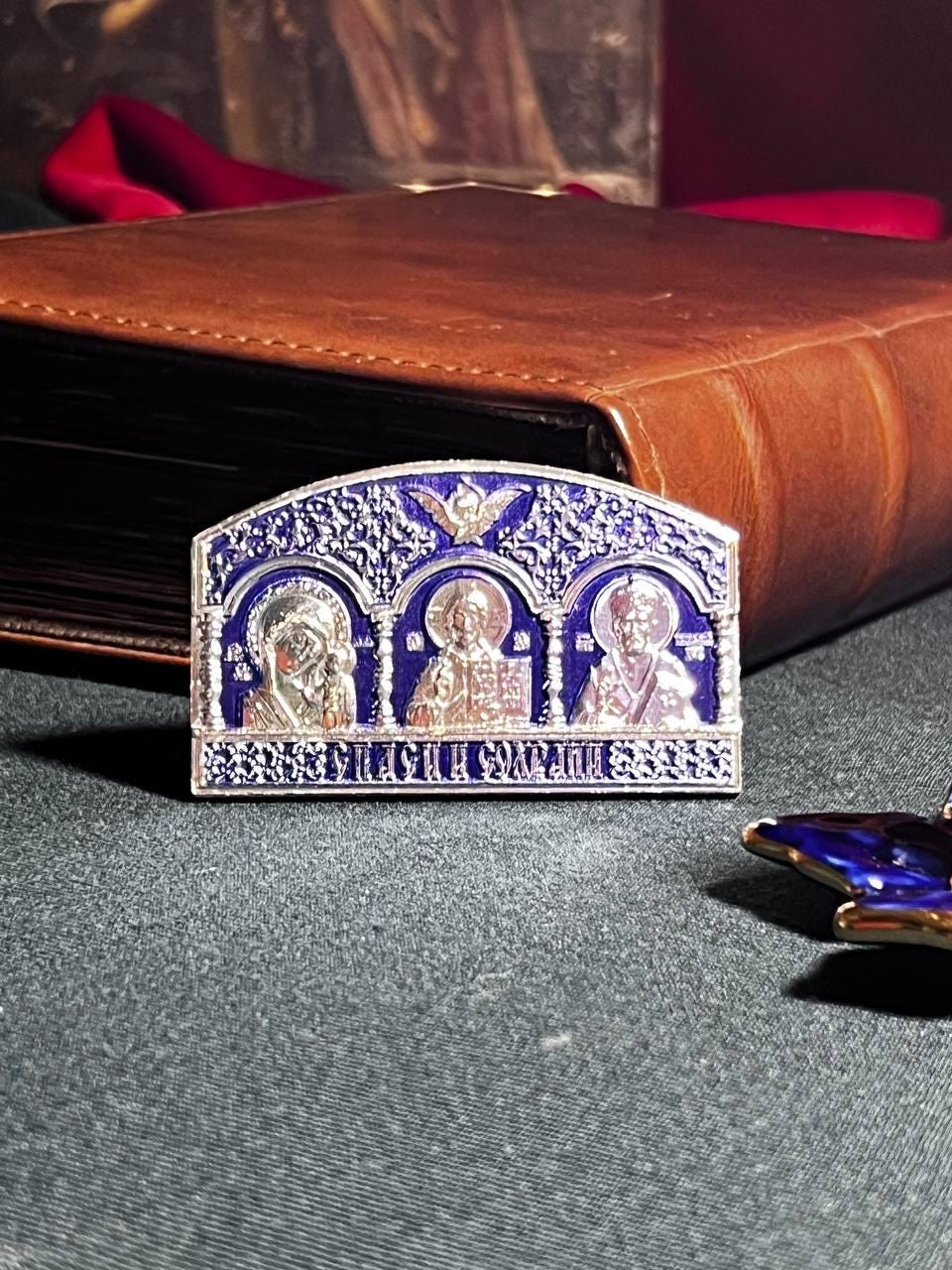 Christian Brass magnet Icon-triptych, Orthodox icon, Orthodox christian, Christianity art, Triptych christian, Religious car decor
