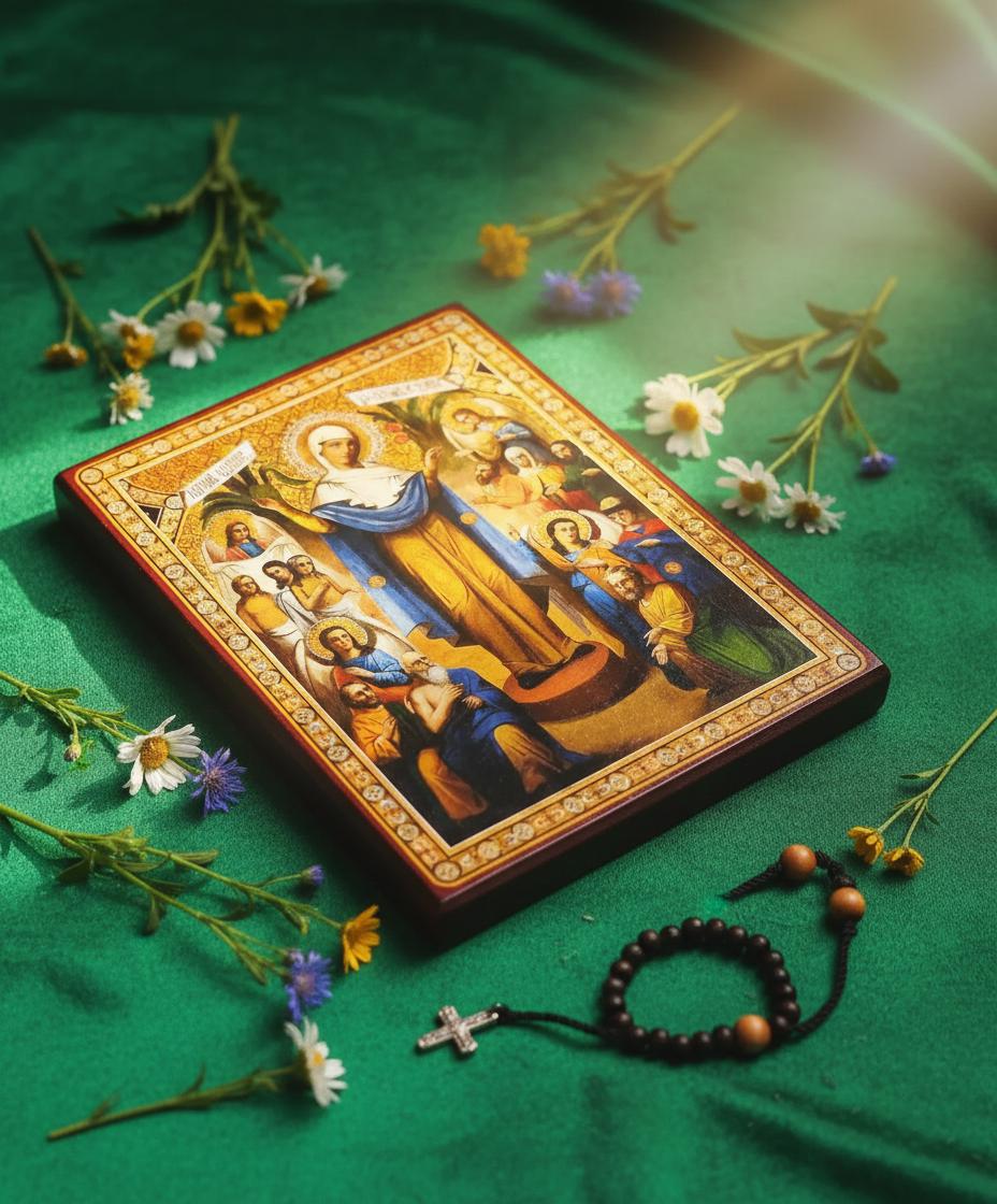 Ash Wood Icon 6.3x4.7 in, All Who Sorrow Joy Icon, Virgin Mary Icon, Orthodox Icon.