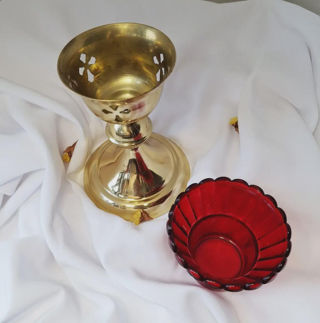 Metal Table Icon Lamp 4.13×5.51 in, Orthodox Lamp, Oil Lamp, Icon Lamp, Prayer Light, Church Decor