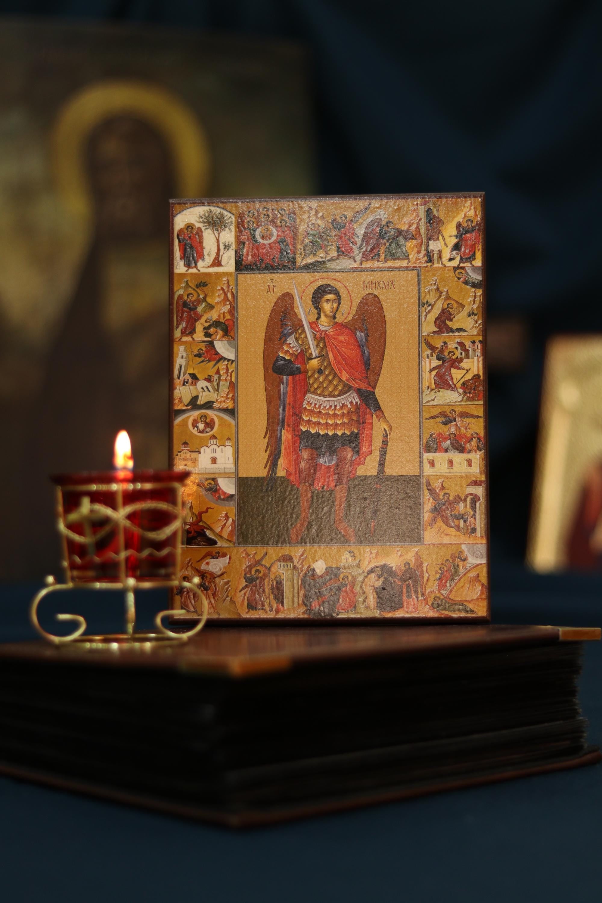 Archangel Michael Scene Icon Wooden Orthodox Icon 6.3x4.7in
