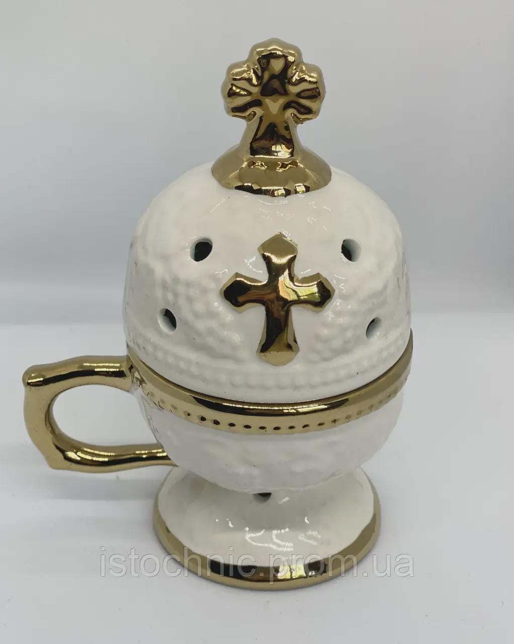 Christian incense set: white ceramic censer, folding icon, 50 grams of Greek incense, 6 pcs. of coal.
