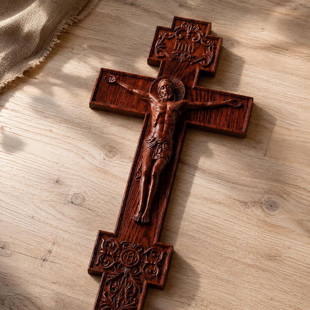 Wooden Orthodox Crucifix, 7.9-19.7in Beech Wood Cross, Jesus Christ Carving