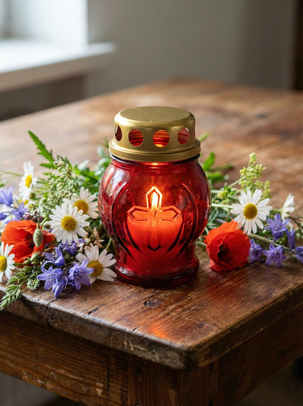Glass Vigil Lamp 8h, Red Candle Lamp, Orthodox Lampada, Memorial Candle, Church Candle Holder