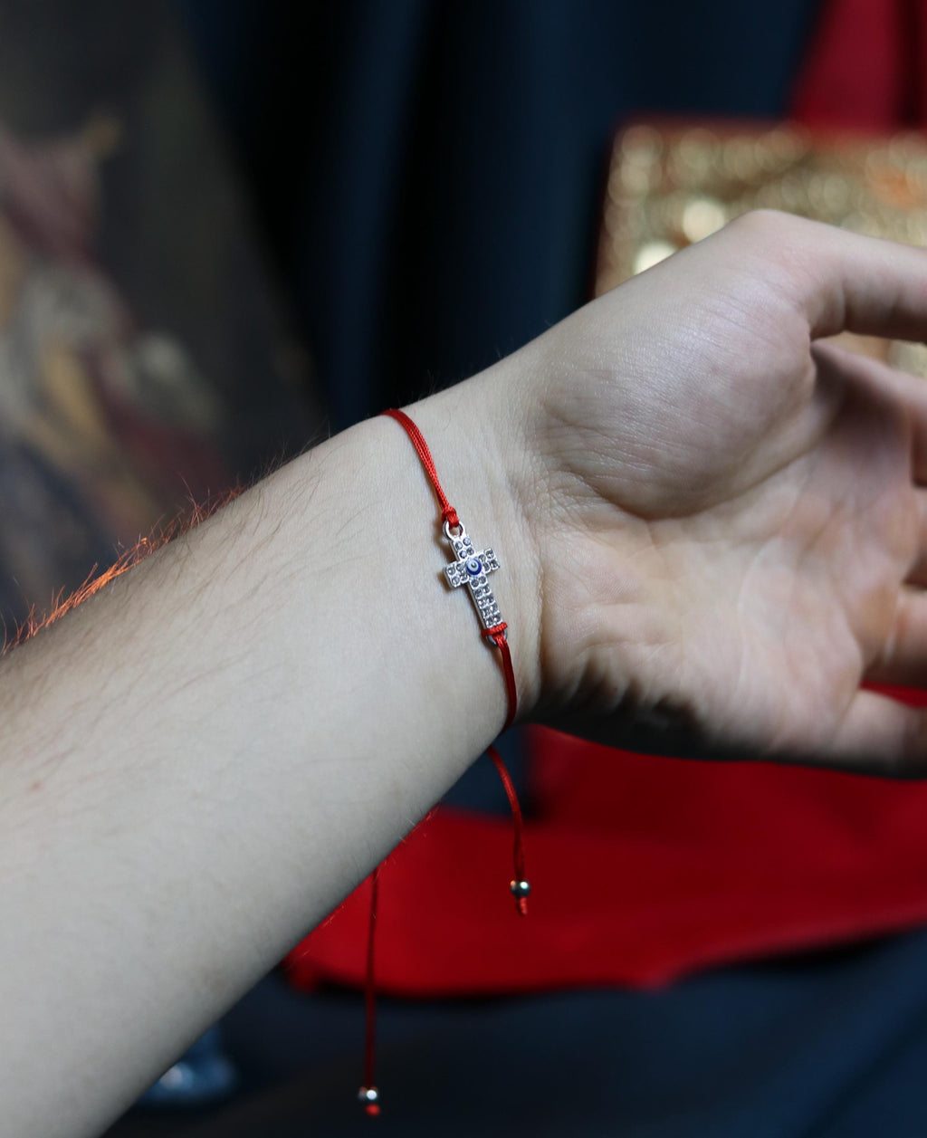 Red Cord Cross Bracelet – Adjustable Christian Bracelet with Silver-Tone Cross and Beads, Faith Jewelry Gift