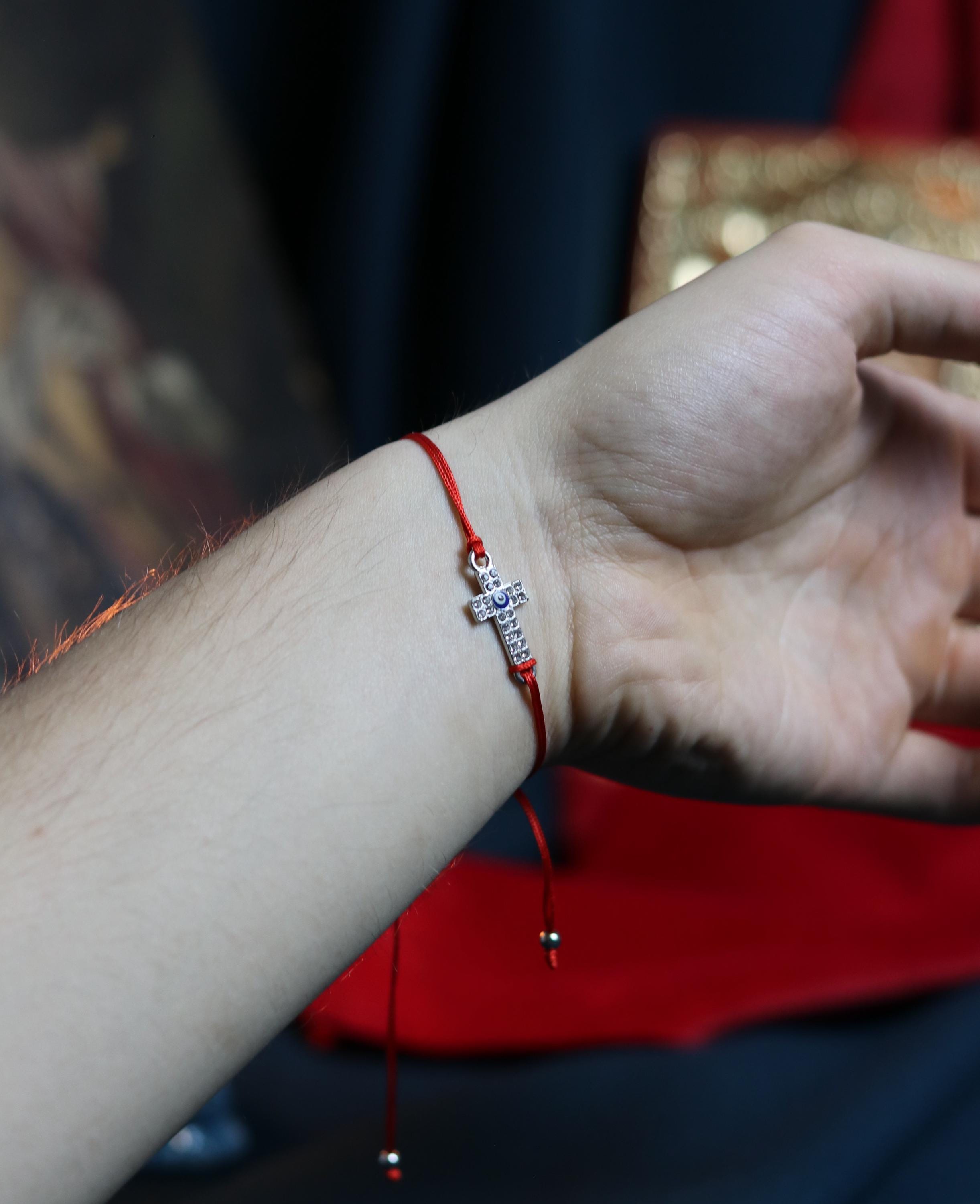 Red Cord Cross Bracelet – Adjustable Christian Bracelet with Silver-Tone Cross and Beads, Faith Jewelry Gift