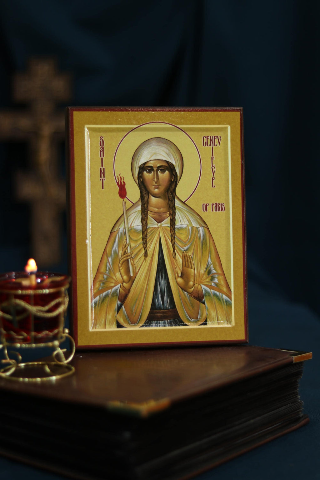 Saint Genevieve of Paris Orthodox Wooden Icon Christian Prayer