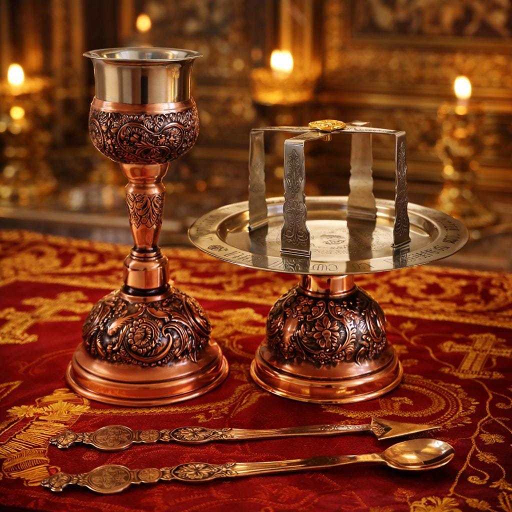 Brass Eucharist Set 500ml Chalice Diskos Set, Orthodox Communion Set, Spoon Spear Set, Church Altar Set, Liturgical Vessels Gift